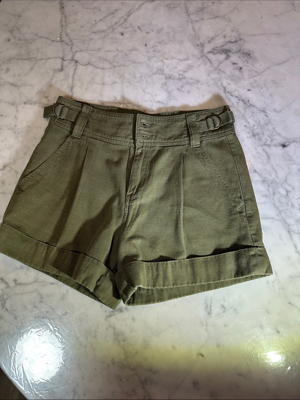 Current/Elliott Olive Green Cotton Linen Utility Shorts Size 26